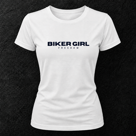 T-shirt blanc" Biker girl freedom " bleu marine