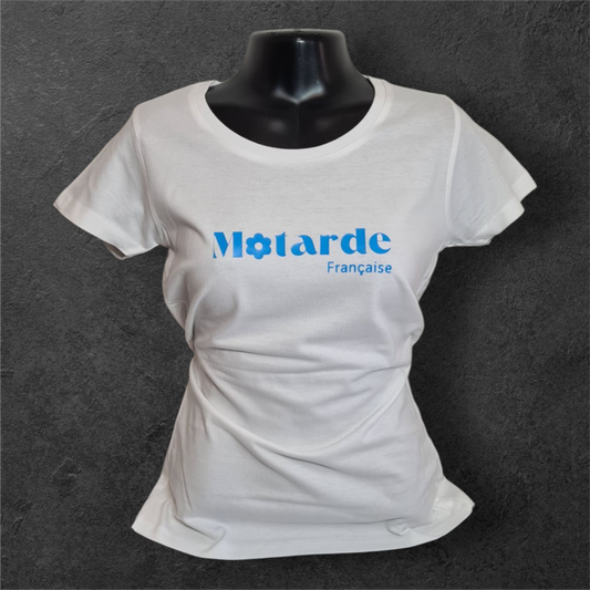 T-shirt blanc femme à manche courte " Motarde Française "