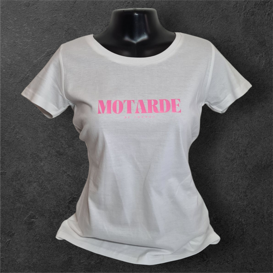 T-shirt blanc femme à manche courte " Motarde de france "