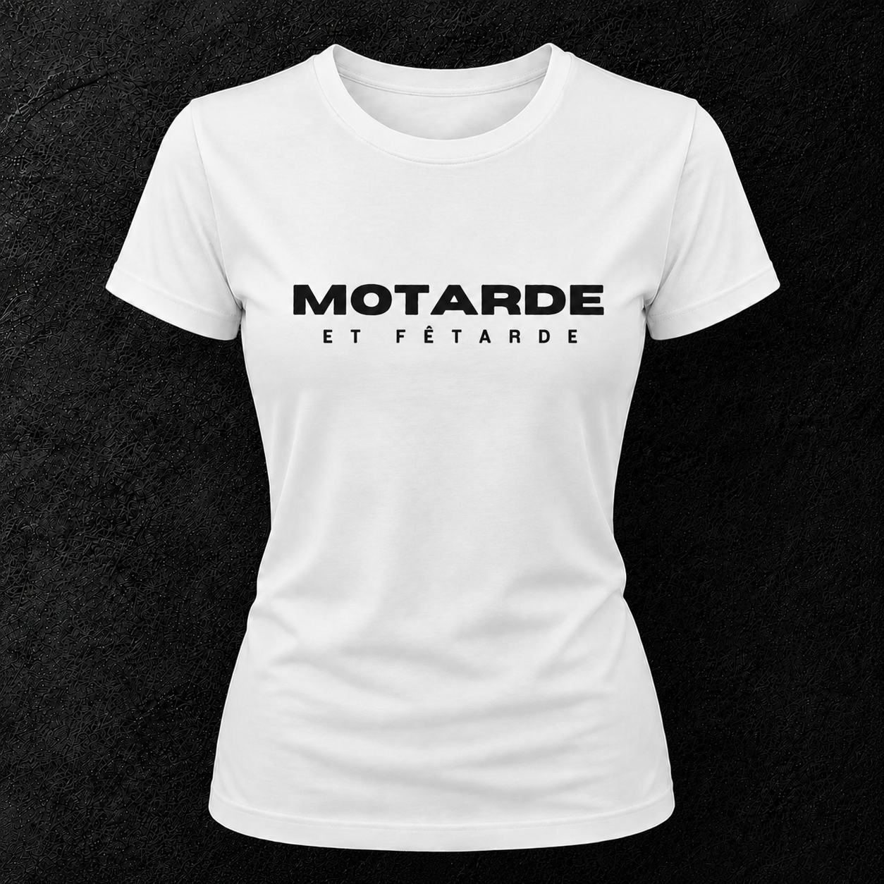 T-shirt blanc " Motarde et fêtarde " carbone