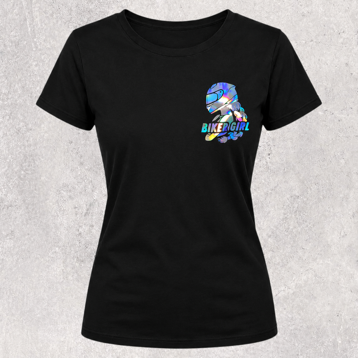 T-shirt noir " Bikergirl " holographique