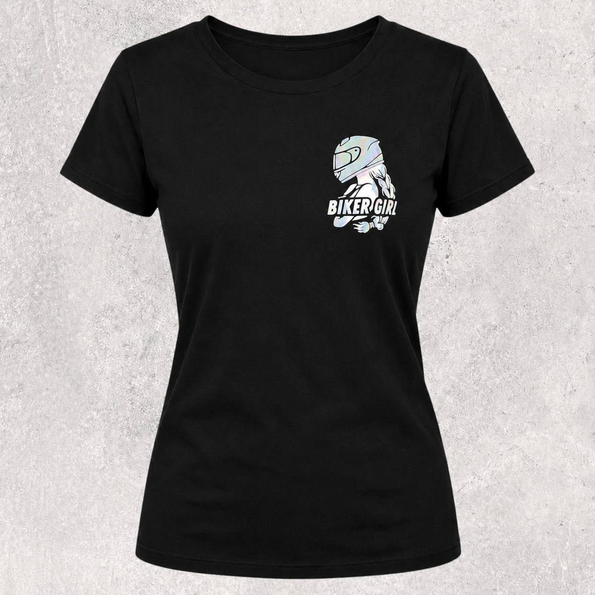 T-shirt noir " Biker girl " holographique