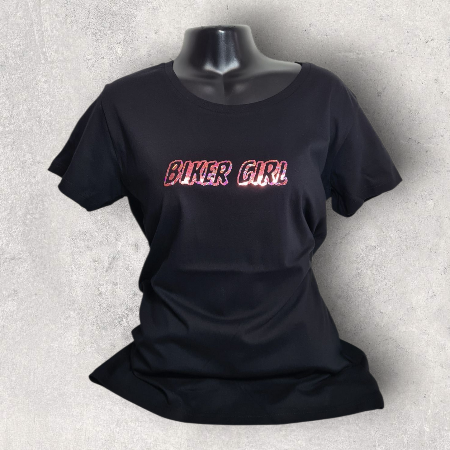 T-shirt noir à manche courte " Biker girl "