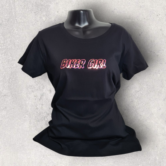 T-shirt noir à manche courte " Biker girl "
