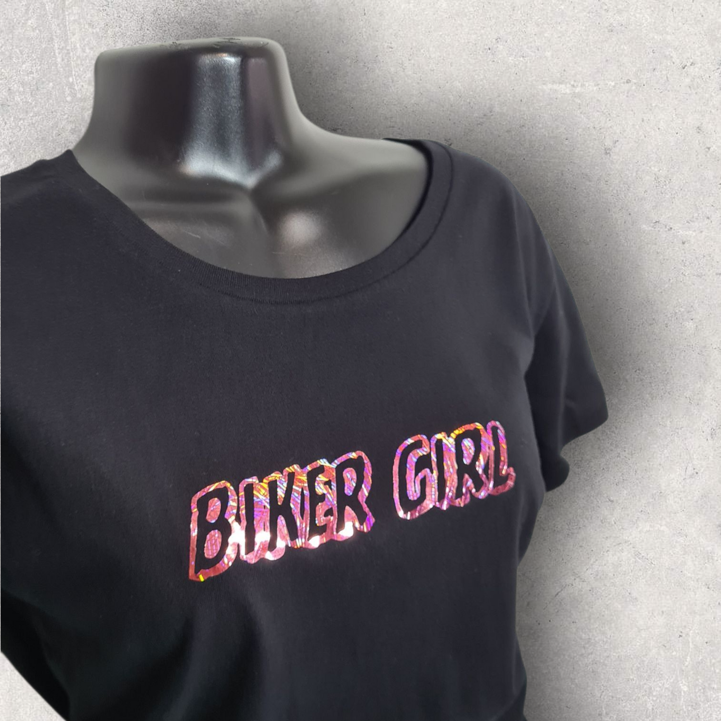 T-shirt noir à manche courte " Biker girl "