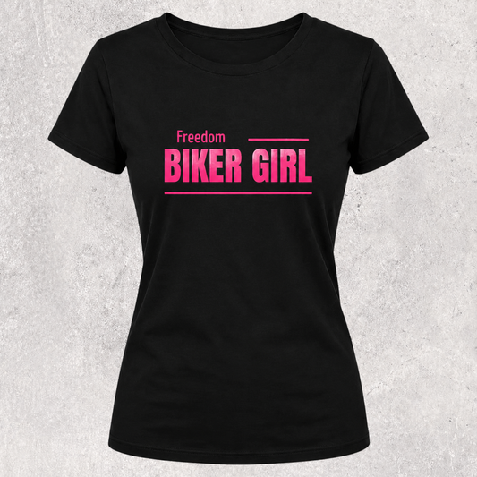 T-shirt noir " Freedom biker girl " pour motarde