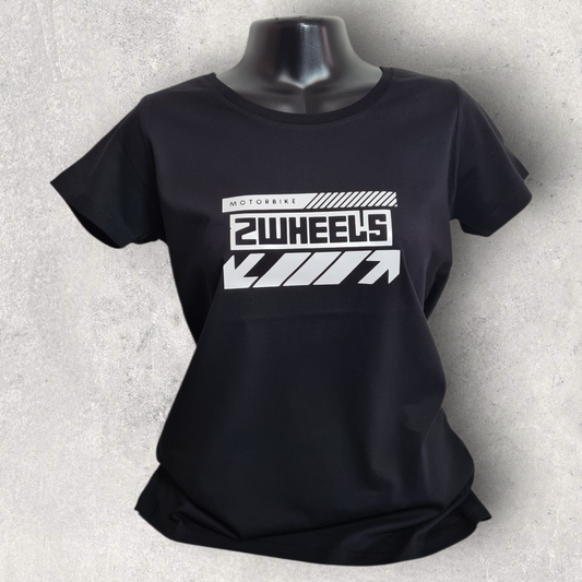 T-shirt noir à manche courte femme " Motorbike 2wheels "