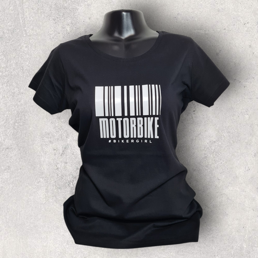 T-shirt noir à manche courte femme " Motorbike #bikergirl "