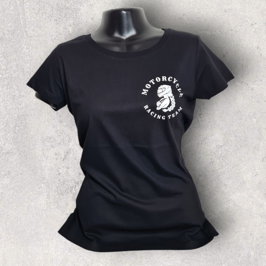 T-shirt noir à manche courte femme " Motorcycle racing team "