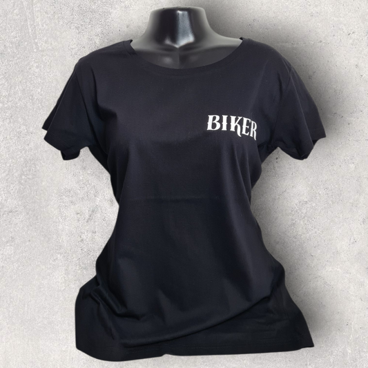 T-shirt noir femme à manche courte " Biker "