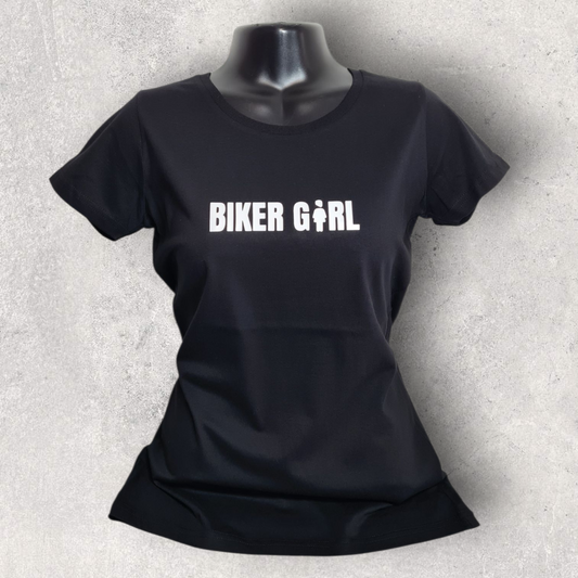 T-shirt noir femme à manche courte " Biker girl "