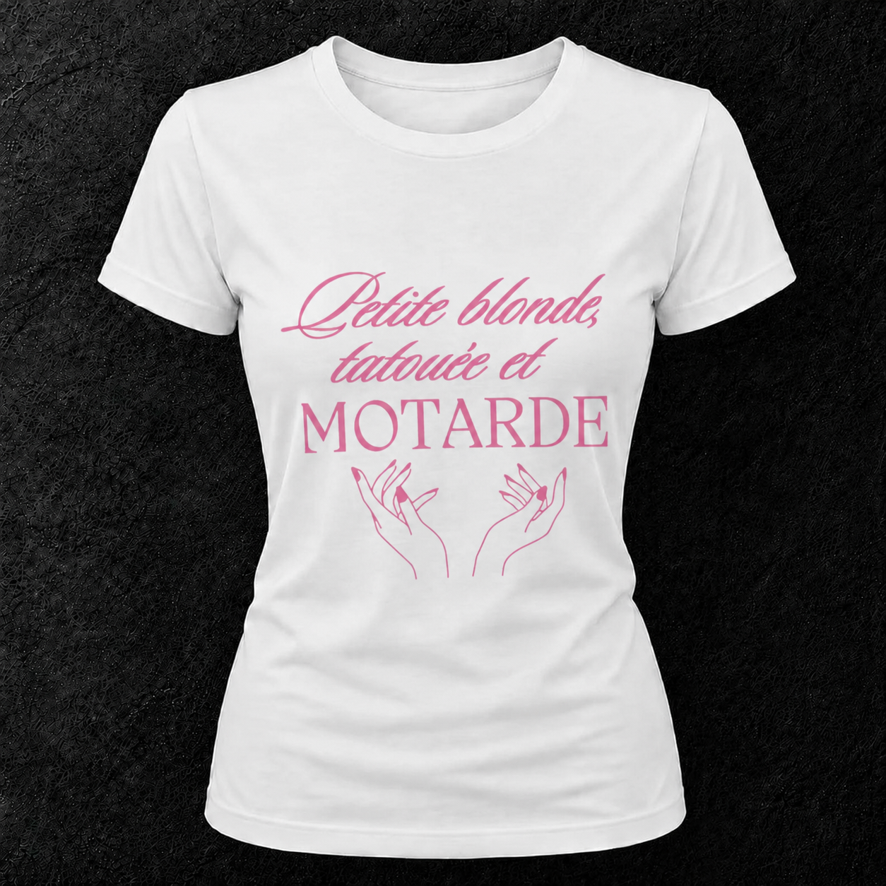 T-shirt " Petite blonde, tatouée et motarde "